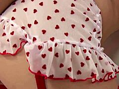 asian teen in red lingerie... why stuff that toy so deep in your tight pussy