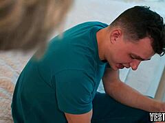 Stepmom sucks and fucks pervert stepson in garage