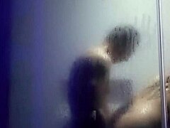 suggestive latina wife slips cock in steamy shower