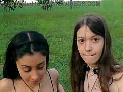 two cute girlfriends flash lick wet pussies publicly 😘🌳💦