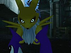 Renamon takes hard outdoor public railing