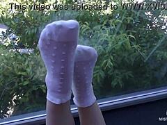 goddess teases cute socked feet up close in hot compilation