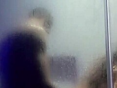 suggestive latina wife slips cock in steamy shower