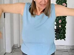 Busty Braless GILF Mariaolds Sporty Strip Dance