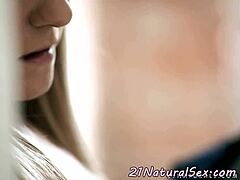 euro babe glides fingers over her slick pussy softly