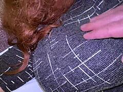 Stepson spots stepmom's white panties gets excited!