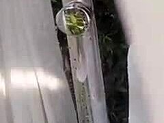 skinny japanese student slut baths in rice field creampie