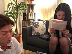 passionate asian office jav girl sucks japanese cock with handjob blowjob at work desk