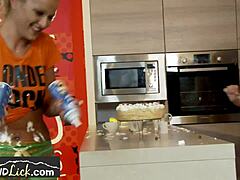 lesbians wrestle with food before muff diving