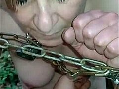 french milf slave bound in forest for bdsm anal cum mouth humiliation