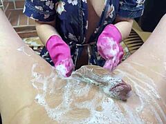 Housewife In Latex Gloves Milks Cock To Gushing Cumshot Pov