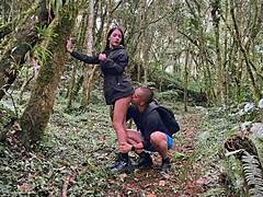 Hermanastra Rides Cock in Forest, Cum Blasts Her Huge Tits