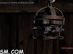 blindfolded angel gagged and bound gets toy shoved deep in twat during femdom game