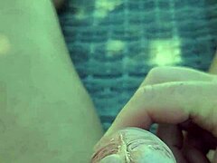 relaxed outdoor handjob stroke under the sun on lounge chair