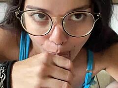 Nerdy Big Tits Brunette Deepthroats Wellington Prado's Huge Cock Mirror POV!