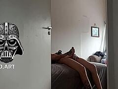 Hidden cam spots gym guy sniffing blonde's sweaty panties and jerking off