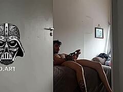 Hidden cam spots gym guy sniffing blonde's sweaty panties and jerking off