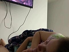 Stepsister Strokes Cock During Bedroom Movie