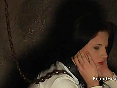 Tied Naked Slave Moans Under Madame's Whip Licks