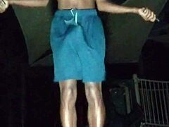 athletic brunette works out in dorm before roommate fucks her