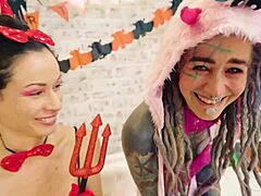 watch anuskatzz and stacy bloom atm lesbian ass licking huge dildo pussy gaping halloween!