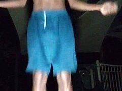 athletic brunette works out in dorm before roommate fucks her