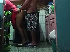 Father-in-law's big-assed wife gets kitchen-fucked while prepping food