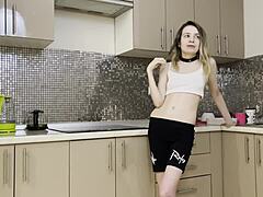 i cant believe bros friend rough anal fucks stepsis in kitchen so lucky