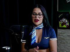 Fired stewardess Tifany Rocha swings wild in sheer red plane fucks