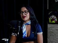 Fired stewardess Tifany Rocha swings wild in sheer red plane fucks