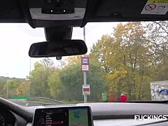 blonde repays her street savior with public outdoor fun