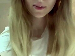 skinny blonde babe films first-time fingering for boyfriend in bedroom