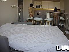 luuv alice and lucien crossdressing flashing tits in kitchen