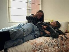 Colombian Lesbians Lick Pussy in Leather Jackets Boots Tribbing