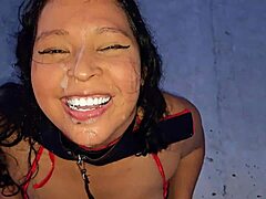 submissive latina milf rooftop dominated facial blowjob golden shower
