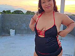 submissive latina milf rooftop dominated facial blowjob golden shower