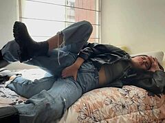 Colombian Lesbians Lick Pussy in Leather Jackets Boots Tribbing