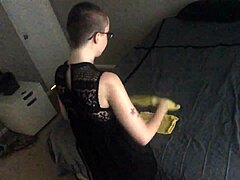 Hey bald girl folds laundry naked ignoring your voyeur stare!