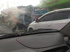 Uber ride turns wild as neighbor's wife deepthroats swallows cum in car