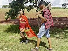 naughty red riding hood gets railed by woodcutter deep in forest