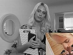 Blonde babe tricked into showing natural big tits reality style