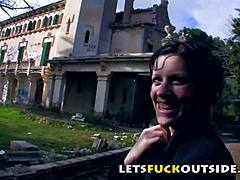 Small Brunette Fingers Pussy Then Fucks Hard in Outdoor Cemetery