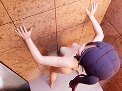 Mona Toys Her Long Hair Pussy with Slime Dildo in Bathroom Solo Session