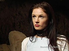 her cries echo as mistress pounds tied slave's pussy doggystyle with huge strapon to shattering orgasm