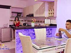 Hot Stepsis Fucks Wild In Kitchen With Muscular Stud