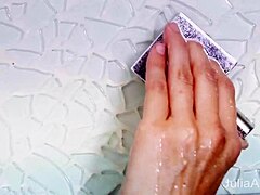 Julia Ann soaks shower fingering her huge titted hairy cunt 💦🛁
