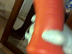 college girl throats huge toy in stockings like a nasty slave