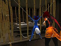 blue vixen surrenders to intense furry latex play in intriguing twist