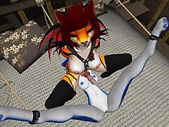 blue vixen surrenders to intense furry latex play in intriguing twist