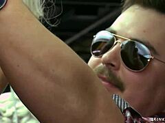 Bound Lesbian Slave Punished with Hardcore Fucking in Public Shop